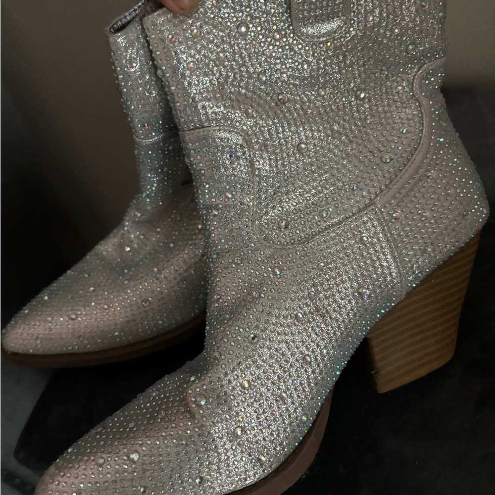 Sparkling Silver Ankle Booties with Rhinestones